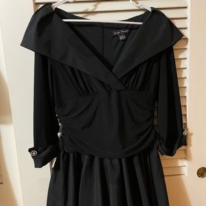 Jessica Howard Black 3/4-Sleeve Portrait-Collar Fit & Flare Dress